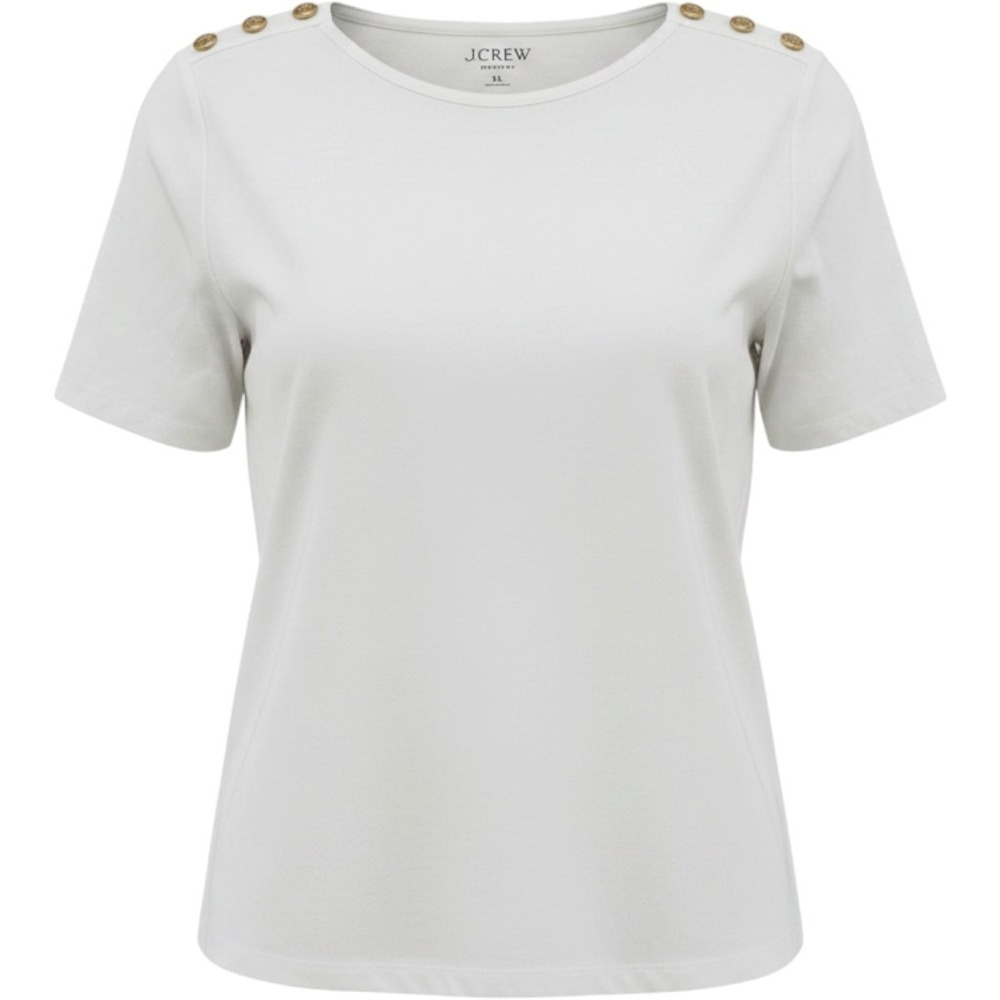 J.Crew Perfect Fit White Short Sleeve Button Shoulder T-Shirt XL Gold Buttons